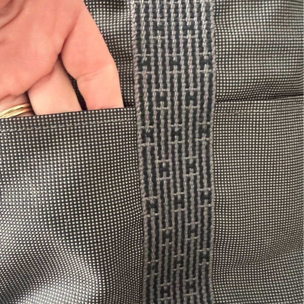 Large Hermes Yale Line Black check Canvas Tote - Picture 11 of 15